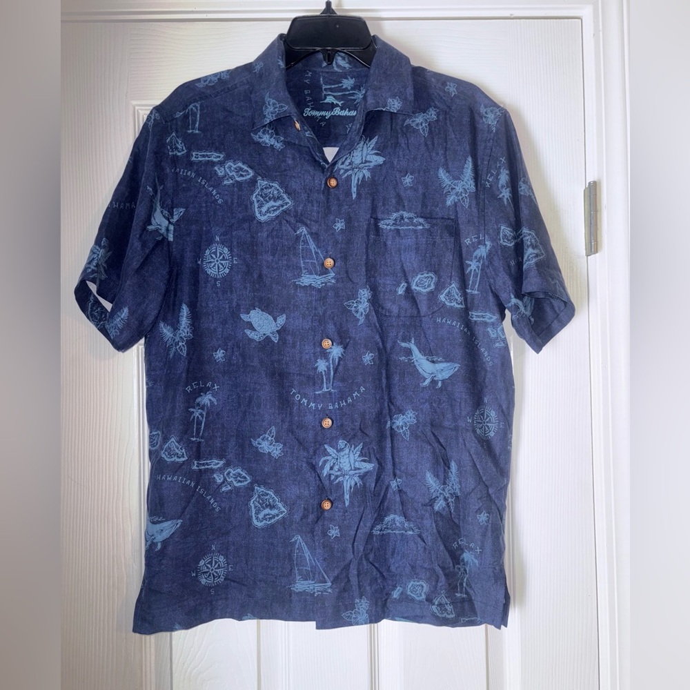 Tommy Bahama Hawaii Exclusive 100% Silk Shirt Embroidered Small Hawaiian Islands